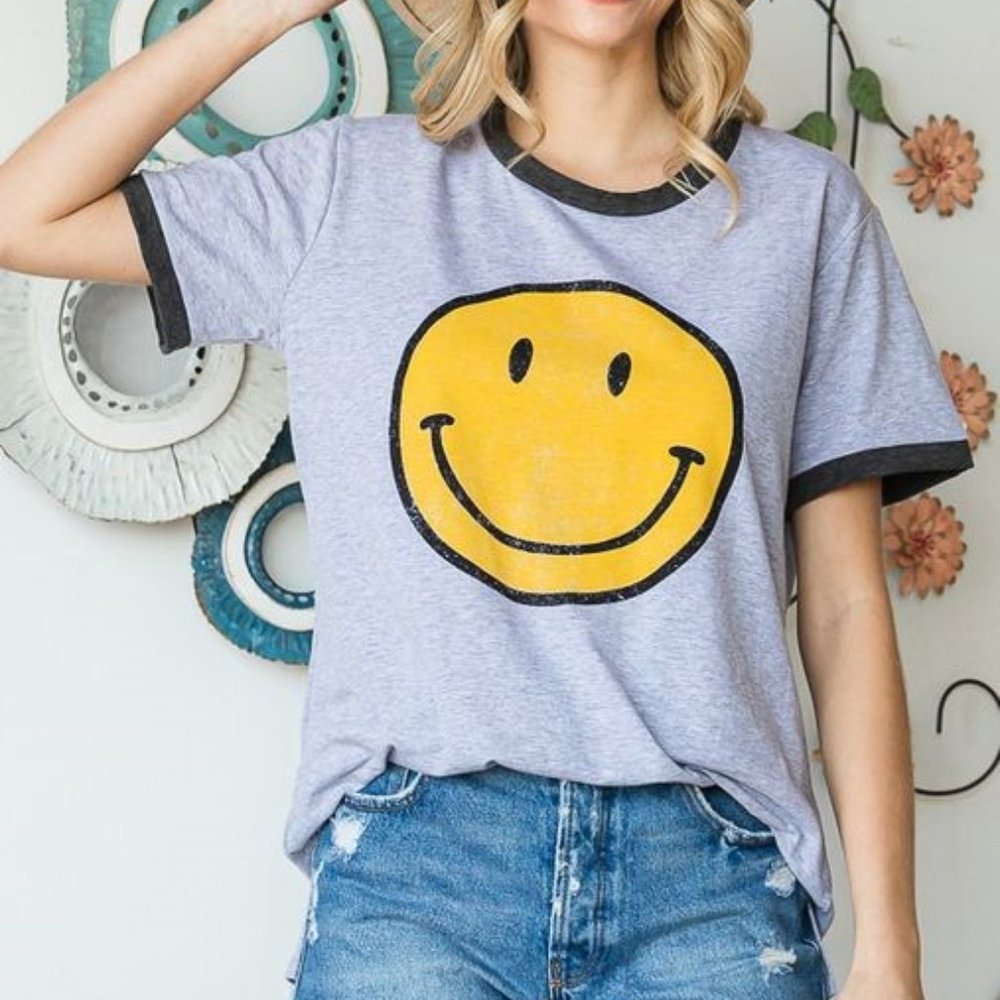 **LAST ONE** Heather Grey Classic Smiley Face Tee